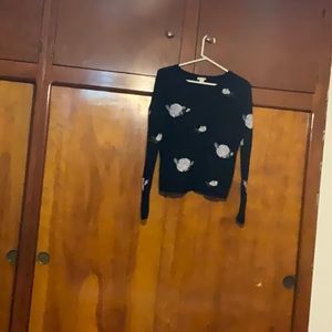 Xhilaration black sweater with purple/white flowers small sweater